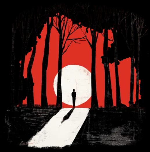 Ilustracja: ścieżka w czerwonym lesie